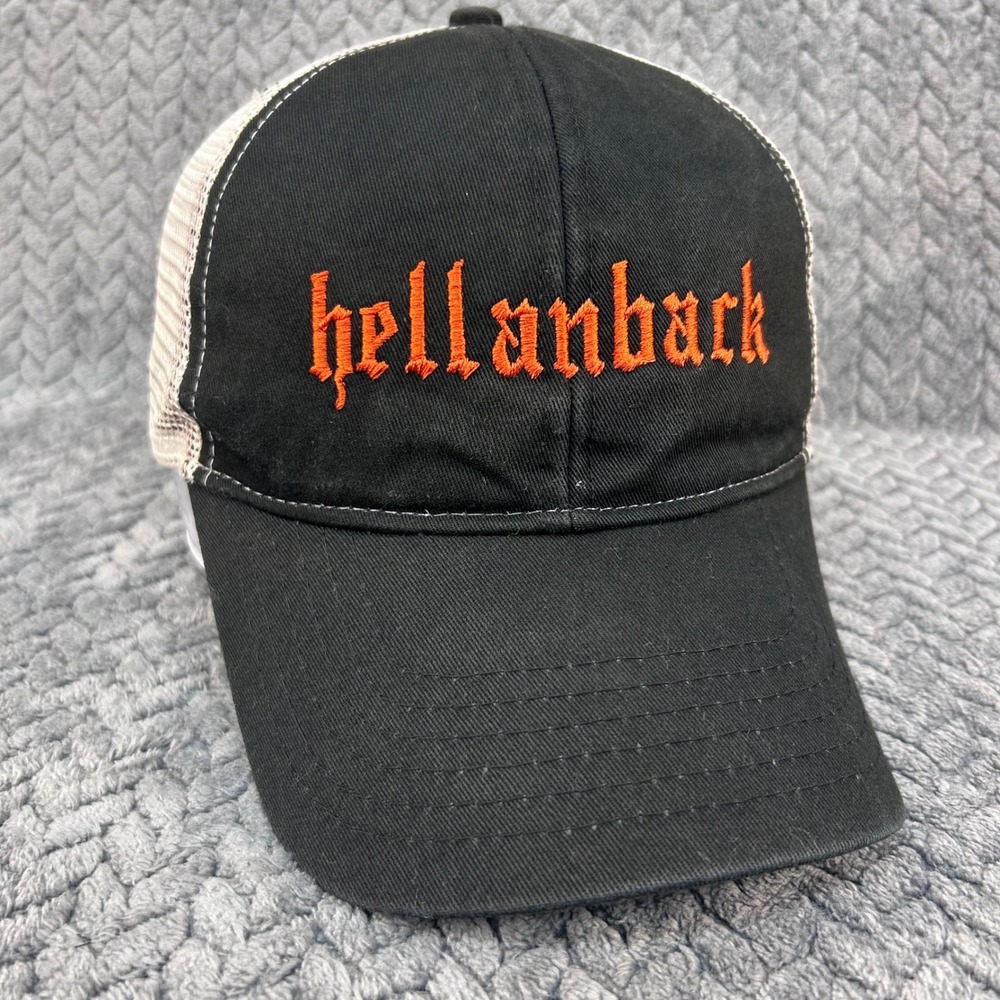 Hellanback‎ Mens Black & White Hellanback Trucker Hat Snapback Mesh OSFM